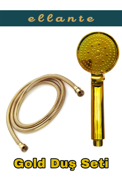 ellante Gold Duş Başlıgı Ve Gold Paslanmaz Kaliteli Duş Hortumu Gold Duş Seti...