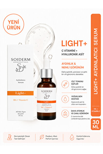Soiderm Light+ C Vitamini ve Hyalüronik Asit Aydınlatıcı Bakım Serumu 30 ml