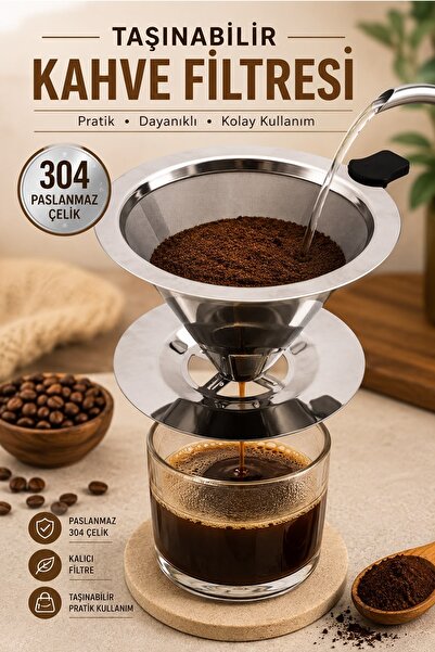 Kitchen Beauty Kahve Filtresi Paslanmaz 304 Çelik Taşınabilir Kahve Süzgeci