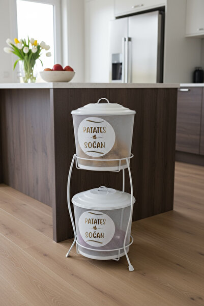 MG HOME Venon 2 Katlı Metal Patates Soğan Kovası - Sebzelik - Patates Soğanlı...