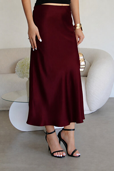 Julidress Premium Burgundy Satin Skirt with Elastic Waistband