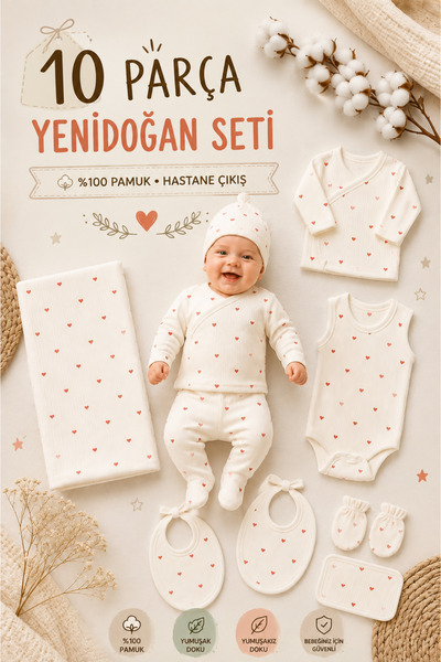 Dapster 10 Piece Baby Girl Hospital Release Set with Heart Pattern, 100% Cott...