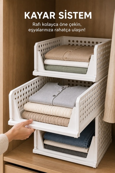 Kitchen Beauty 3 Adet Çok Amaçlı Kayar Raf Fonksiyonel Kıyafet Eşya Aksesuarı Düzenleyici Hareketli Raf Katlanır Organizer