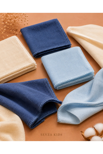 Sevza Kids 100% Cotton 7-Piece Muslin Baby Mouth Wipes Blue Set 25X25 cm