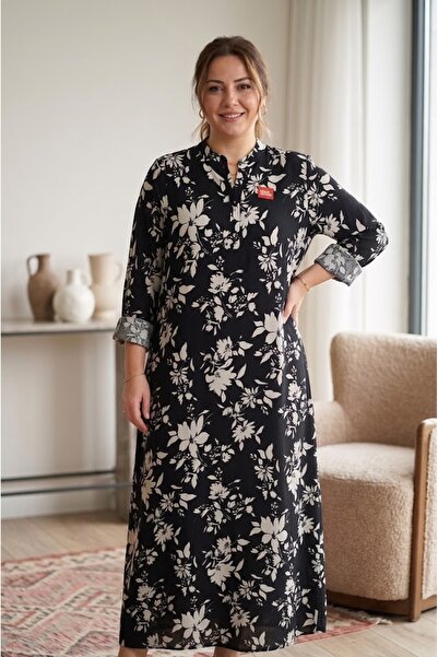 elma abone Plus Size Mother's Viscose Patterned Dress
