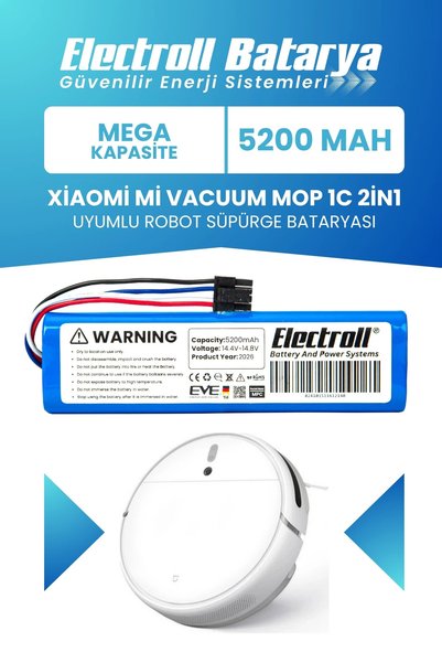 ELECTROLL Xiaomi Mi Vacuum Mop 1c 2in1 Uyumlu Batarya (MEGA KAPASİTE) 5200mah...