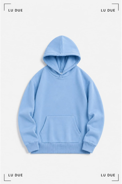 LU DUE Unisex Tasarım Düz Renk Kapşonlu Yumuşak Dokulu 3 İplik Oversize Penye...