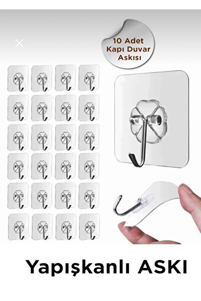 alpikom 10 ADET KENDİNDEN YAPIŞKANLI GÜÇLÜ ŞEFFAF ASKILIK TUVALET BANYO KİLER...