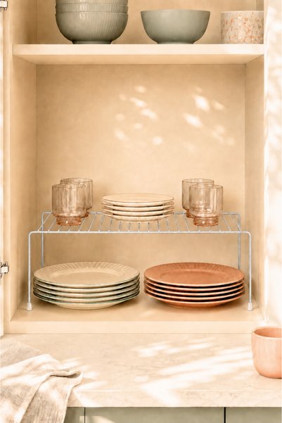 Edora Home Mat Gümüş Dolap İçi Düzenleyici Tel Raf Fincan Tabak Kase Organizer Paslanmaz Metal