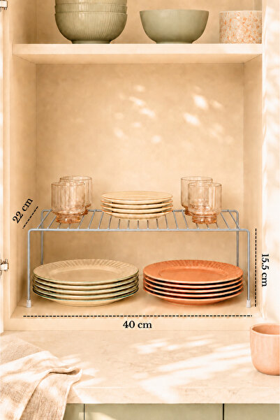 Edora Home Mat Gümüş Dolap İçi Düzenleyici Tel Raf Fincan Tabak Kase Organize...