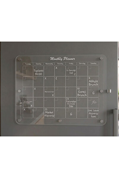 Trend Pleksi Mıknatıslı Aylık Planlayıcı Pano (Şeffaf - Beyaz Planner)