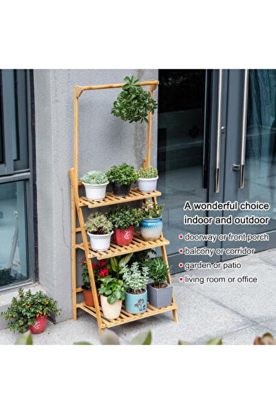 Arabest Bamboo 3-Tier Hanging Plant Stand, Folding Flower Pot Organizer Shelv...