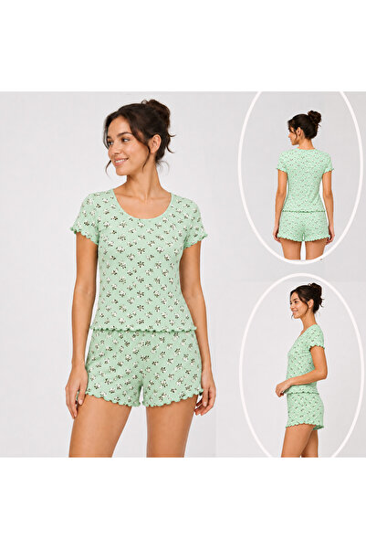 BONBON Women's Bohçalık Çeyizlik Hediyelik Pointel Fabric Shorts Short Sleeve...