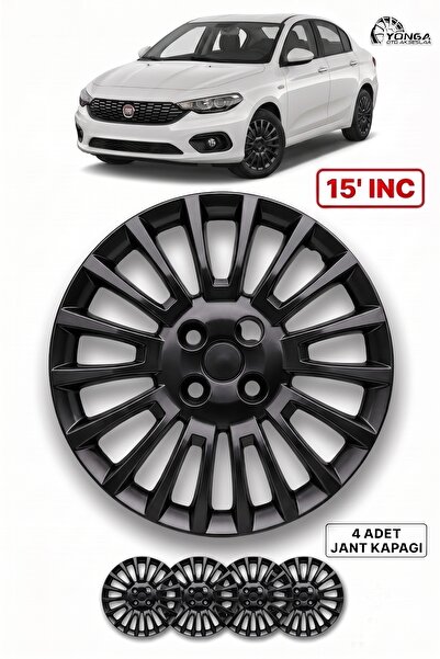 YONGA OTO AKSESUAR FİAT LİNEA 15 İnç Jant Kapağı 4'lü Set Piano Black + 4 Amblem