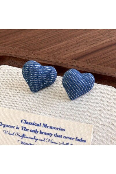 Choice 27204B Retro Fabric Denim Blue Heart Stud Earrings Same Style as Oni's...