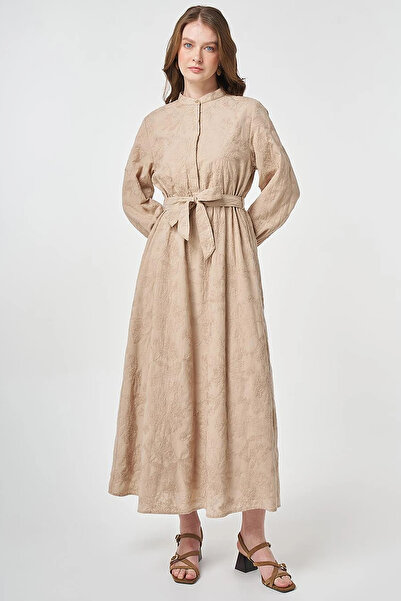 Kayra 100% Cotton Embroidered Dress Beige