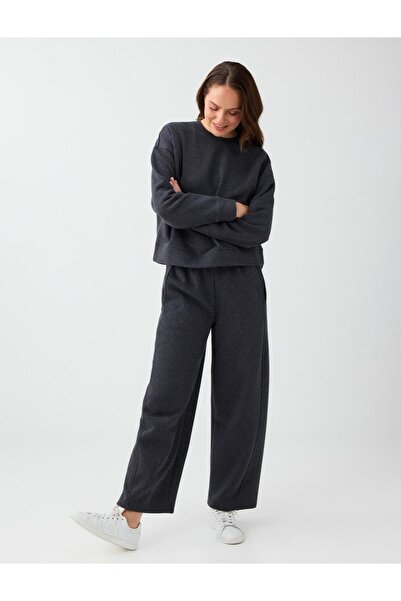 Jimmy Key Anthracite Melange Pocket Detailed Wide Leg Cotton Fleece Trousers