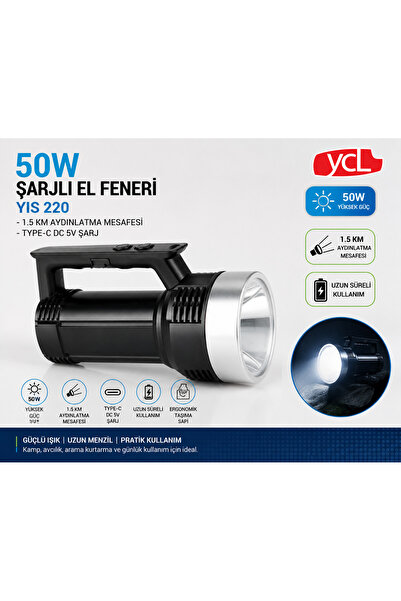 ŞARJLI EL FENERİ 1.5 KM MENZİL 50W