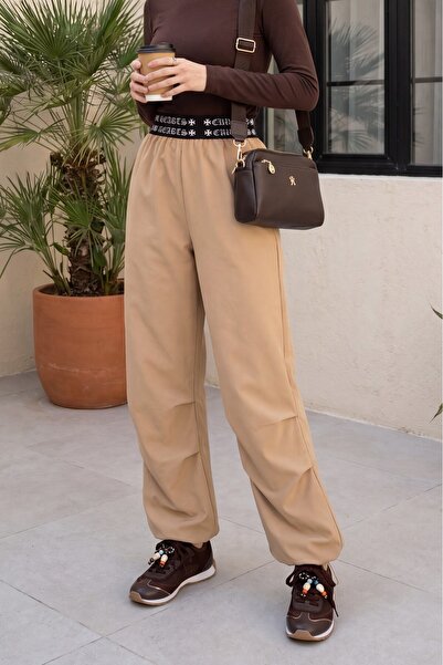 Generic Brand Printed Sports Elastic Pants with Waistband - Mink