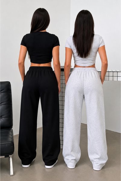 CAONNES Women's Sweatpants 2-Pack - Black - Gray - Waist-Tied, Suitable for Daily Use, Comfortable Fit, Washable Fabric