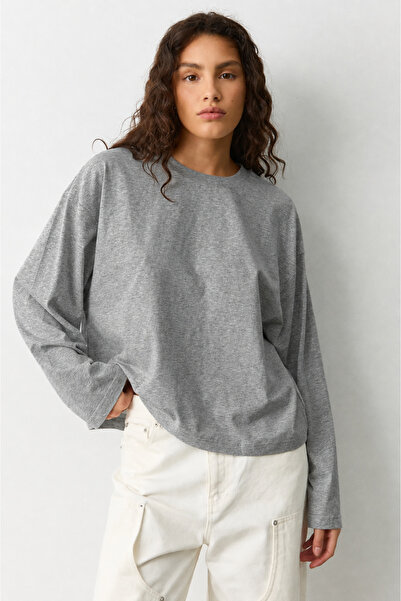 Madmext Grimelanj Basic Crew Neck 100% Cotton Long Sleeve T-Shirt Mg2889