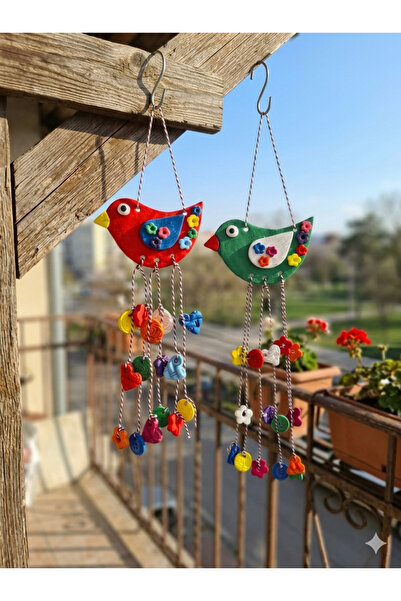 Dekor köşesi El Yapımı 2’Li Kuş Dekoratif Bohem Renkli Duvar Süsü Balkon Bahç...