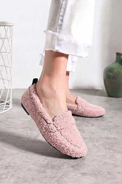 İmerShoes Pantofi de zi cu pudră pentru femei, căptușiți cu pluș, cu vârf ova...