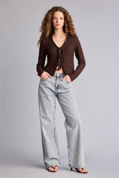 DeFacto Fitted Shirt Collar Wrinkled Textured Long Sleeve Blouse G9513Ax26Sp