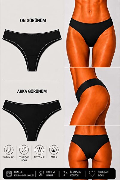 Ka Art Gallery Brazilian. Cotton Basic Normal Waist Brazilian Panties. Black