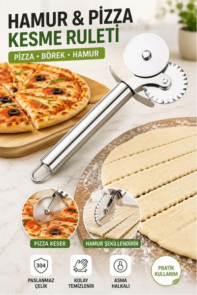 İndirimKap Paslanmaz Çelik Hamur, Pizza, Börek Kesme Bıçağı Çift Başlıklı