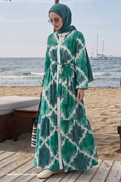InStyle Marbled Green Viscose Dress with Punt on the Front