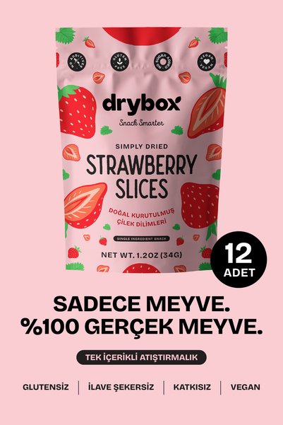 DRYBOX Natural Dried Strawberry Slices (Sweet and Crispy) - 34g Pack of 12