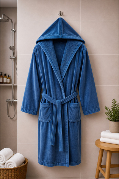 MYSOFTHOME Bathrobe Velvet Hooded 100% Cotton Fabric Ultra Soft Textured