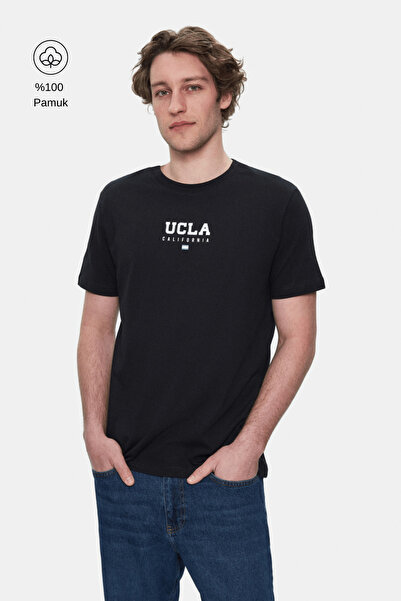 UCLA Sherman Black Crew Neck Printed Standard Fit Men's Tshirt