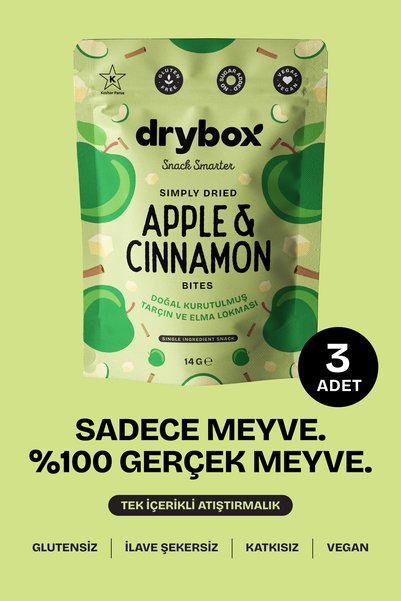 DRYBOX Natural Dried Cinnamon Apple Snack (Crunchy and Spicy) - 14g 3-Pack