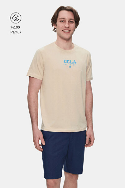 UCLA Sherman Milk Coffee Crew Neck Printed Standard Fit Men's Tshirt