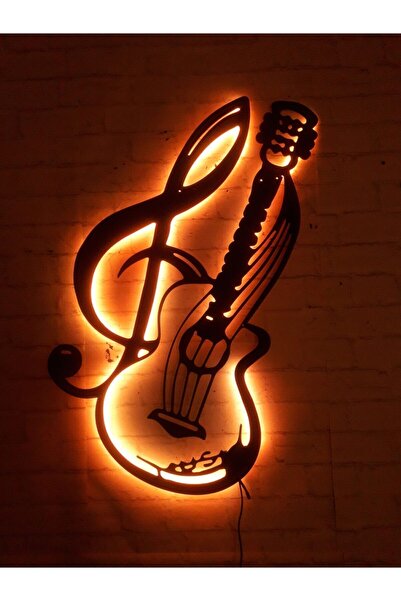 Gitar Music Led Işıklı Ahşap Mdf Dekoratif Tablo