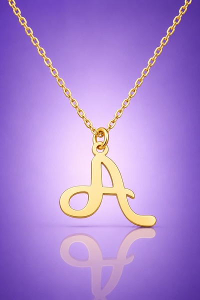 Jewelmim A Harfli Gümüş Kolye | Vermeil Premium Sarı Altın Kaplama 925 Ayar K...