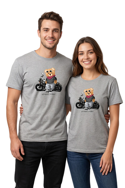 DK DAKSEL Tricou unisex multicolor Street Rider cu imprimeu cu ursuleț, 100% ...