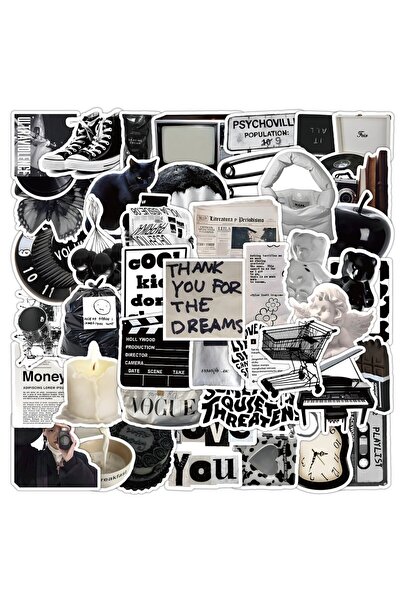 Choice 50PCS 50 Pieces Assorted Black and White Silent Film Stickers - Cute D...