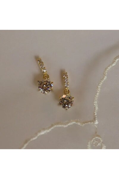 Choice AEH60312B Gold Color Metal Bar Round Cubic Zirconia Stone Earrings Stu...
