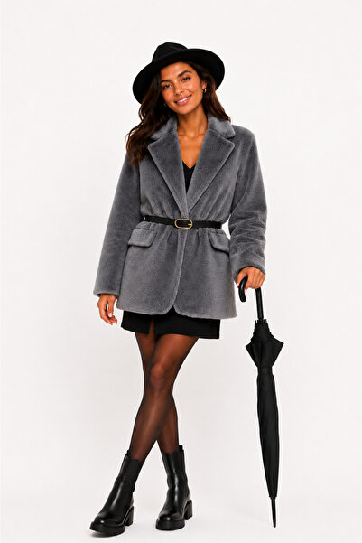 BeeYouStudio Kırçıllı Kemerli Blazer Ceket/ Gri