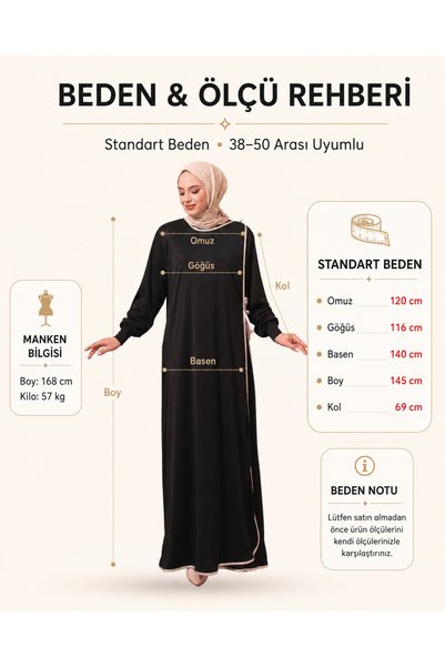Berel Moda Namaz Feracesi Haki Elif Vav Nakışlı Biyeli Oversize Standart Beden