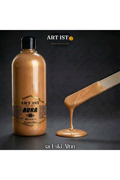 ART IST AURA Sedefli ve Vernikli Metalik Akrilik Boya 500 ml – 511 Eski Altın...