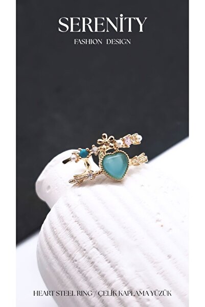 Serenity Heart Figured Double Strip Steel Plated Ring