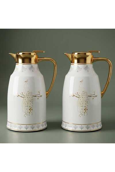 Alsaif Gallery Two-Piece Gold Pearl Peacock Thermos Set