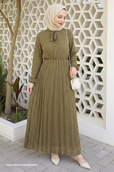 InStyle Ramona Crispy Pattern Πλισέ σιφόν Hijab Φόρεμα - Χακί