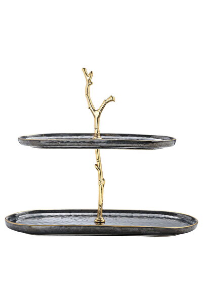 Alsaif Gallery Al Saif Gallery Porcelain Dessert Serving Stand, 2 Levels - Bl...