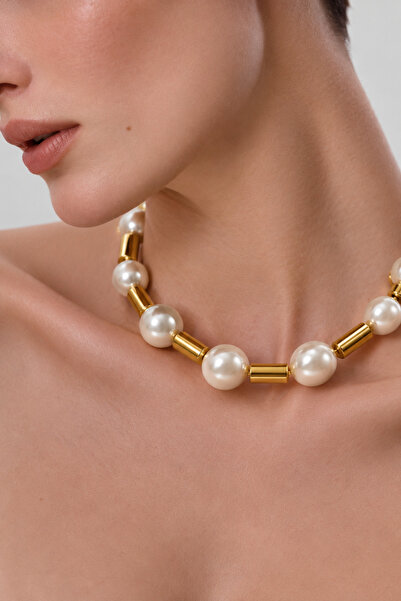 SOLÉORA COAST ZR Model İnci Detay Gold Vintage Kolye