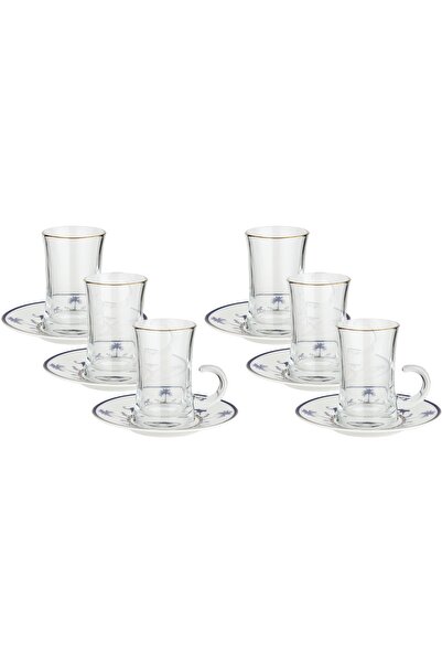 Alsaif Gallery Al Saif Gallery Glass Tea Set, 13cm, 12 Pieces, Porcelain Sauc...